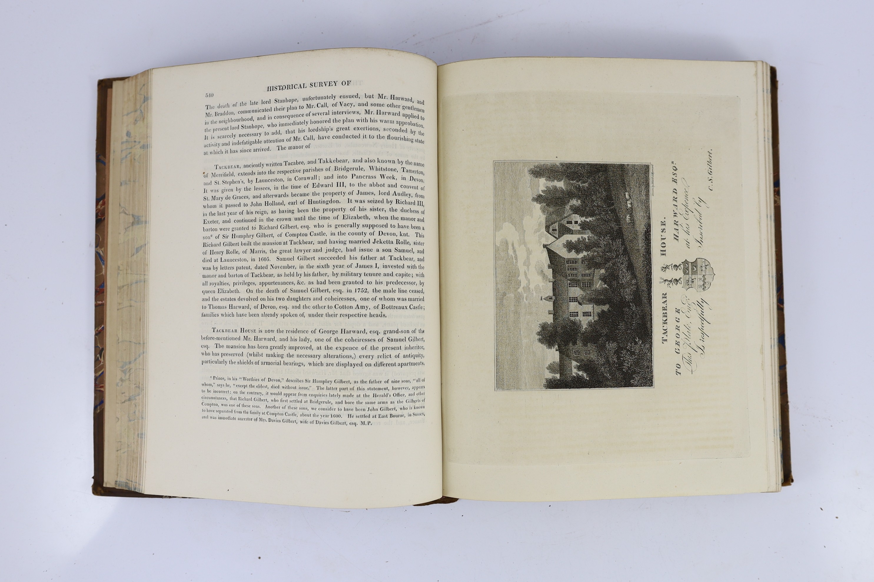 CORNWALL: Gilbert, C.S. - An Historical Survey of the County of Cornwall: to which is added, a Complete Heraldry ... 2 vols. (in 3). engraved pictorial and printed titles and additional pictorial title (vol.1), printed t